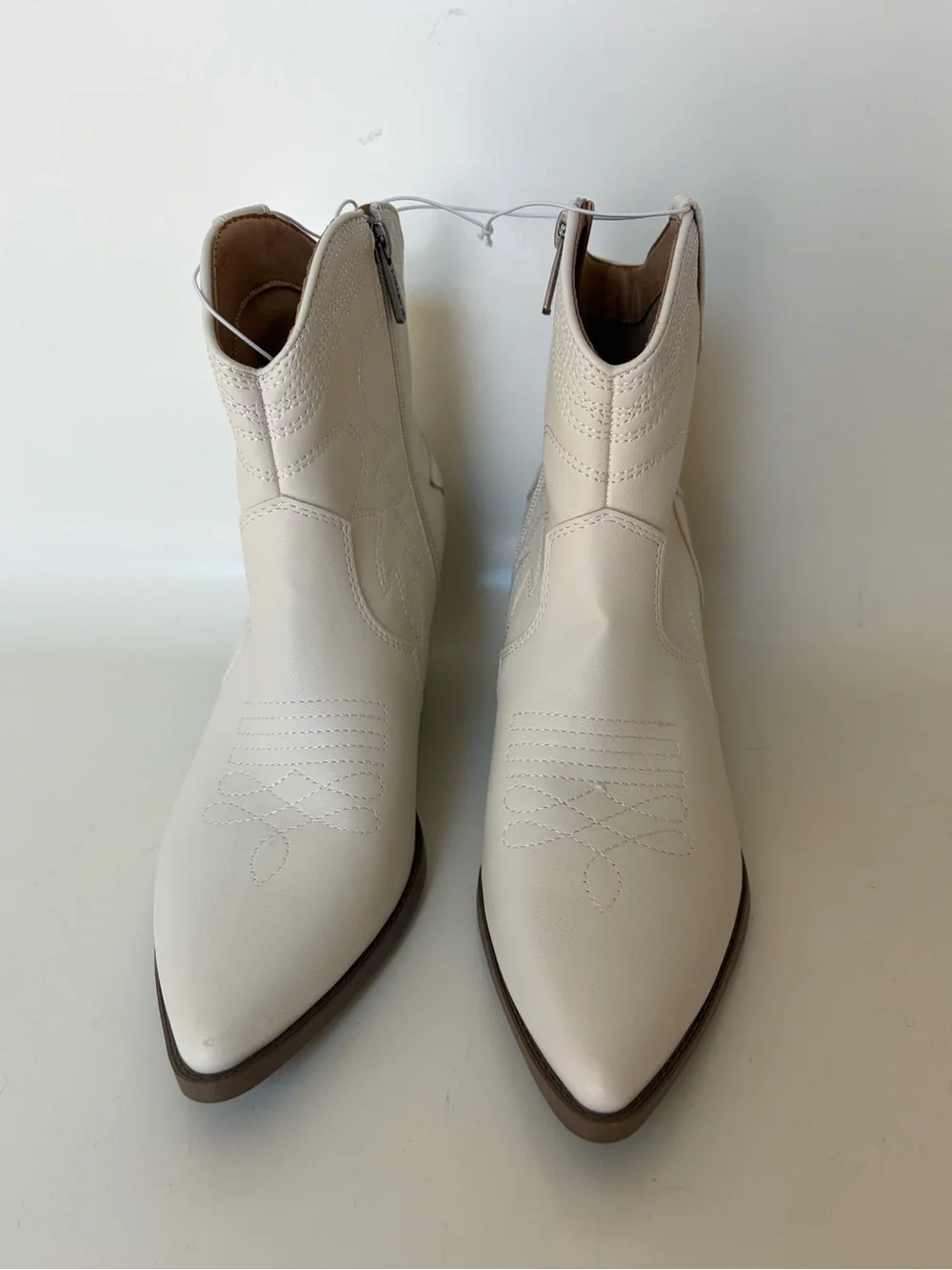 Indigo Cream Western Ankle Booties with Stacked Heel
